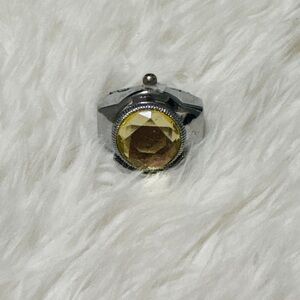 Geneva Vintage Stainless Steel Watch Ring with Golden Gemstone